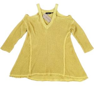 Blu Pepper Mustard Cold Shoulder V-neck Sweater Large